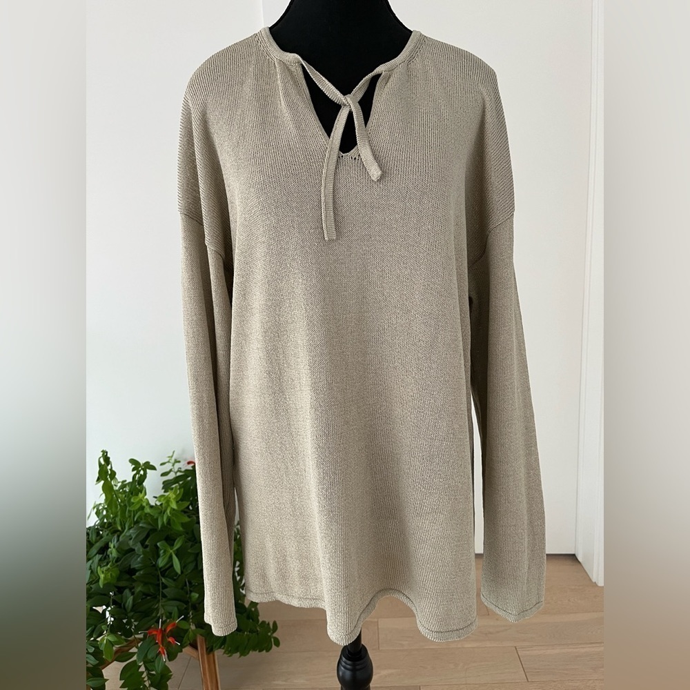 WEEKEND MAXMARA Fine Knit Sheer Pullover Sweater Tie Neck Long Sleeves Casual